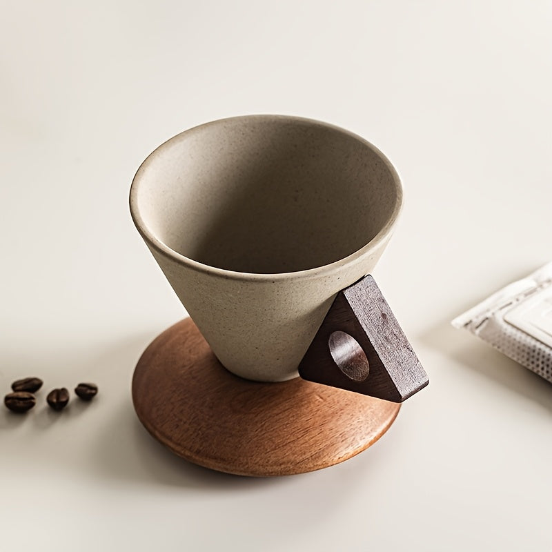 BowLift | BaristaLuxe Ceramic Coffee Cup 250ml – Handmade with Wooden Handle and Coaster
