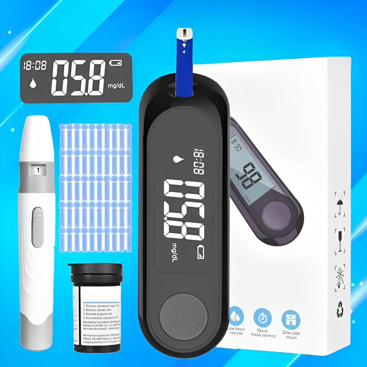 BowLift | Blood Glucose Monitor Kit with Test Strips and Lancets