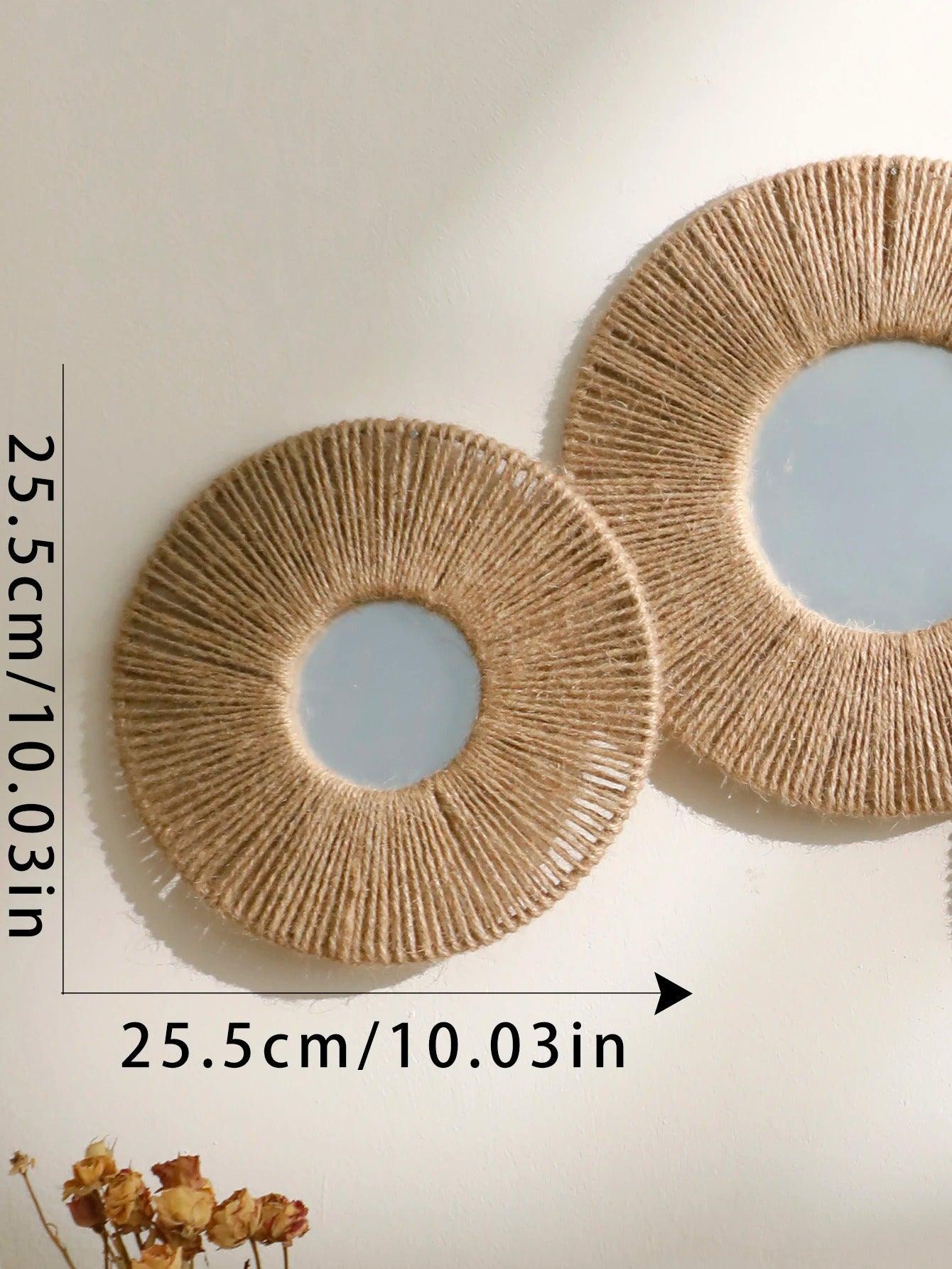 BowLift | Round decorative wall mirror in boho style with woven hemp rope