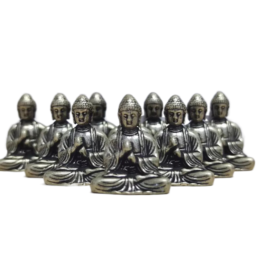 BowLift | 10 piece Miniature Brass Sitting Buddha Statue Figure for Travel Buddhism Worship Home Office Desk Decoration