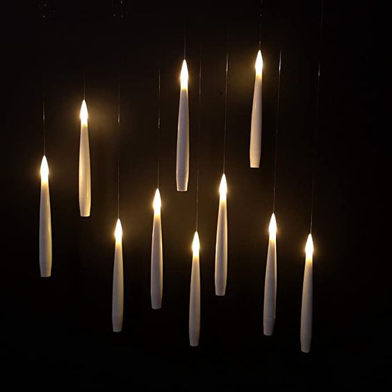 BowLift | Floating LED Candles with Remote Wand | Flameless Hanging Lights | 12-Pack with Hooks & Batteries