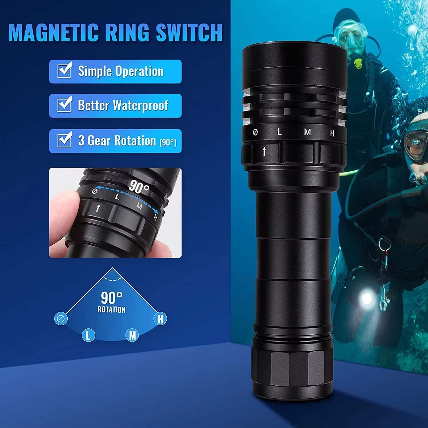 BowLift | High Lumen Scuba Diving Flashlight 3000lm Waterproof Magnetic Ring Torch