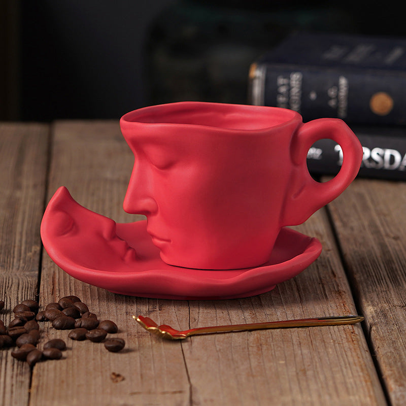 BowLift | Metal Touching Face Creative Ceramic Kiss Coffee Cup, Artistic Vibe Mug & Saucer Set