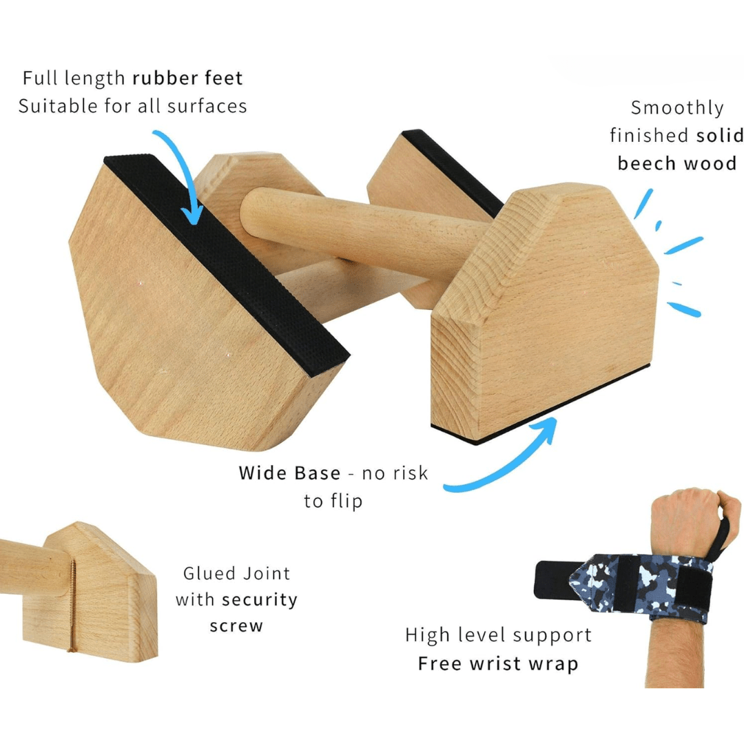 BowLift | Calisthenics Power Bars – Non-Slip Wooden Parallettes – Push-Ups, Dips & L-Sits – Stable & Ergonomic Training Equipment