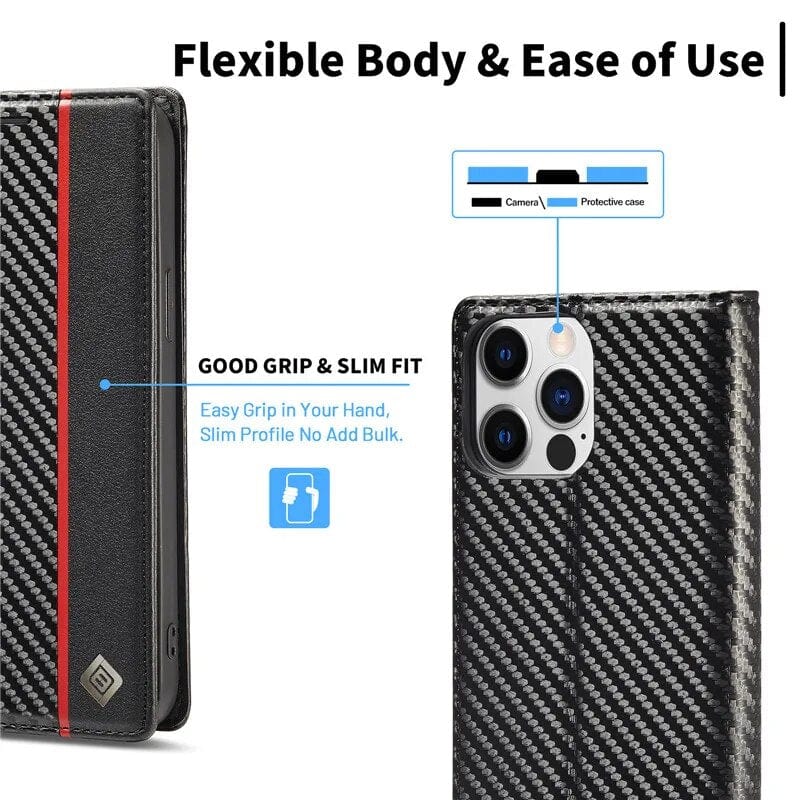 BowLift | S23 Phone case | Card holder made of carbon fiber leather with magnetic closure