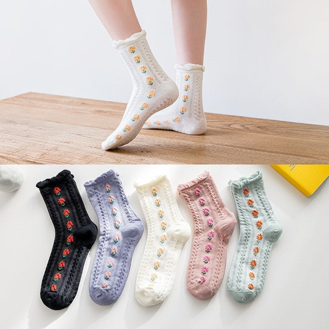 BowLift | 5 Pair Vintage Flower Embroidery Socks