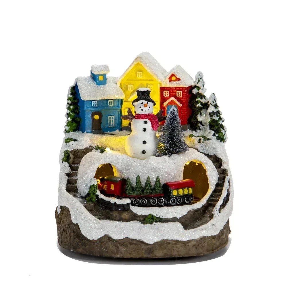 BowLift | Christmas Figurine with Music & Lights – Snowy House Décor with Snowman for Delightful Holiday Gifts & Home Charm