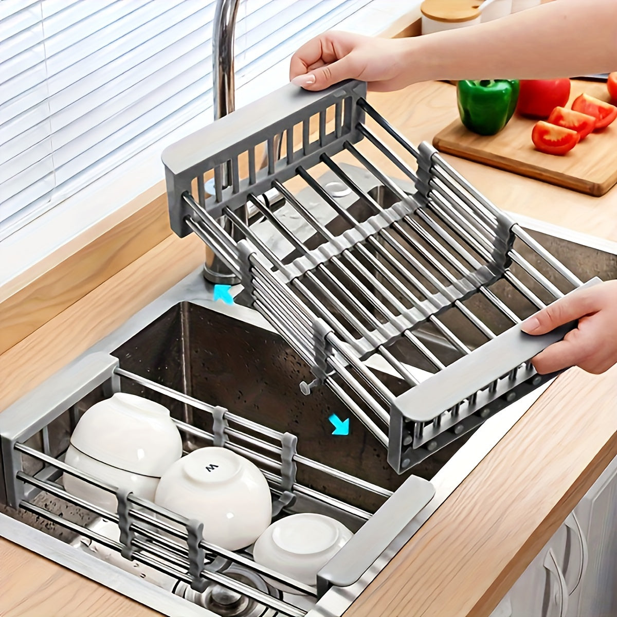 BowLift | Expandable Sink Draining Rack – Space-saving Dish and Vegetable Holder for the Kitchen