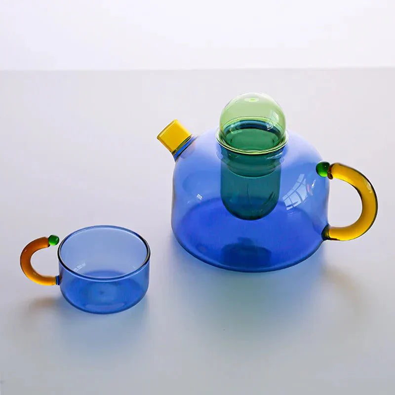BowLift | Contrasting Color Glass Teapot Set – Stylish & Heat Resistant Design