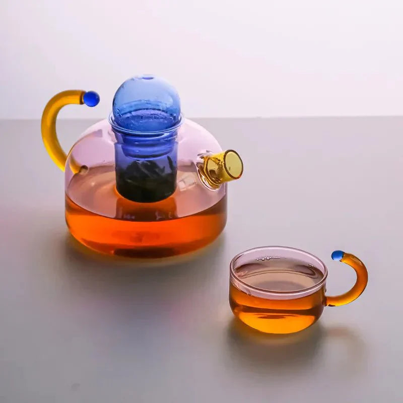 BowLift | Contrasting Color Glass Teapot Set – Stylish & Heat Resistant Design
