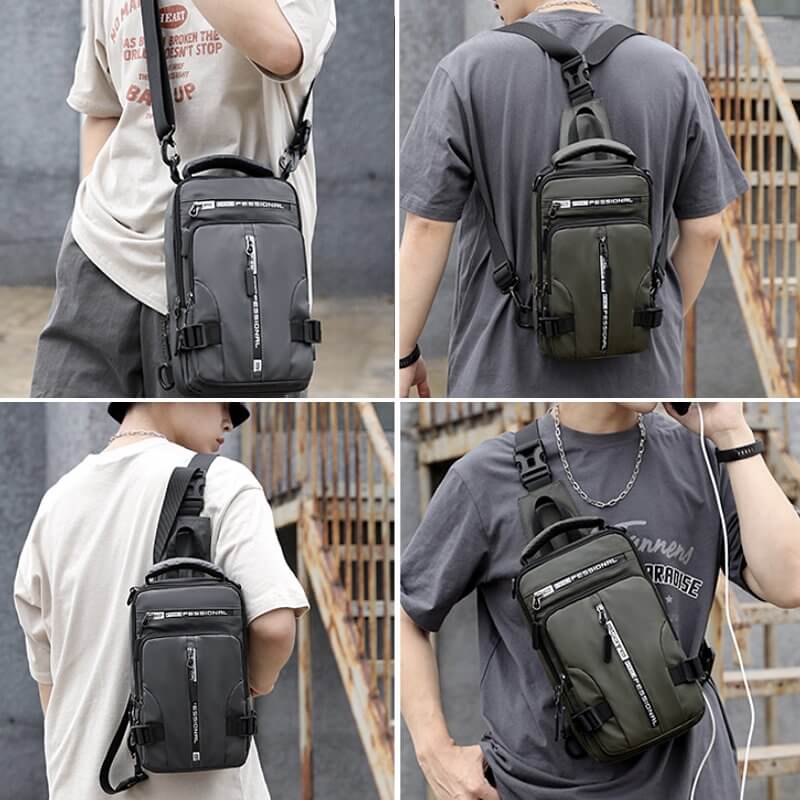 BowLift | Waterproof Oxford Crossbody Bag, Anti-Theft Sling Bag, USB Charging & Multi-Pocket Design