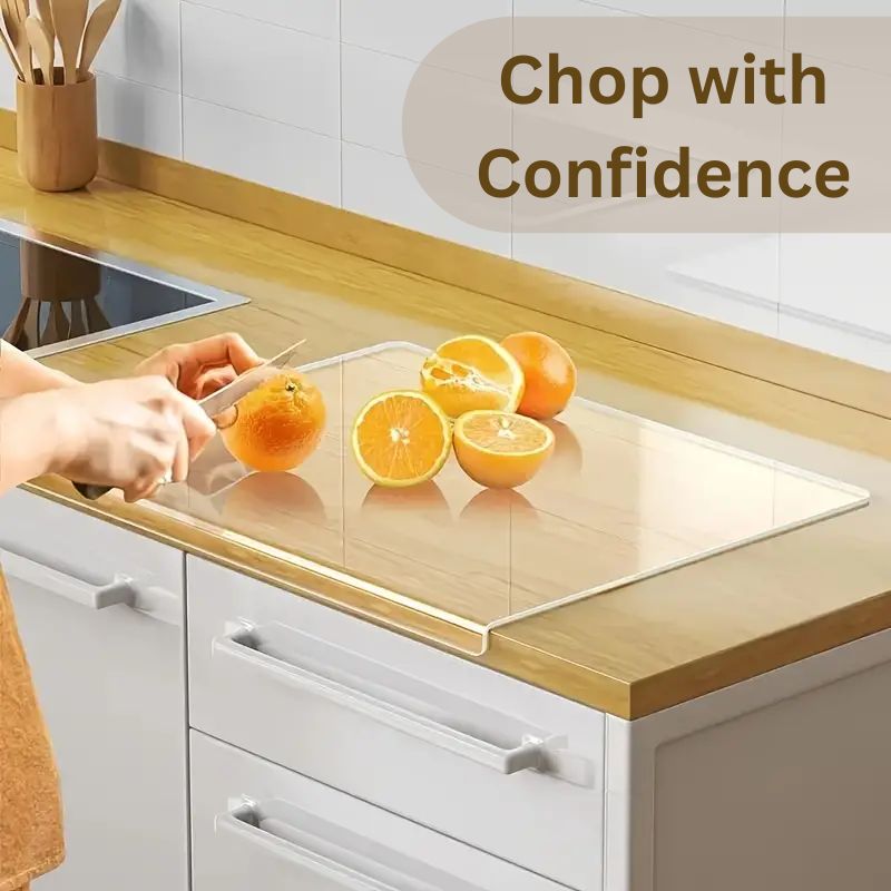 BowLift | Clear Cutting Board with Counter Lip | Transparent Acrylic Kitchen Board