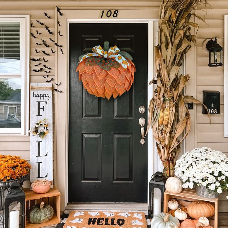 BowLift | Farmhouse Pumpkin Wreath For Front Door