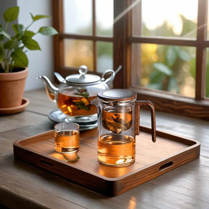 BowLift | Glass Tea Brewer with Filter | Borosilicate Glass | Wooden Handle | 520ml / 720ml