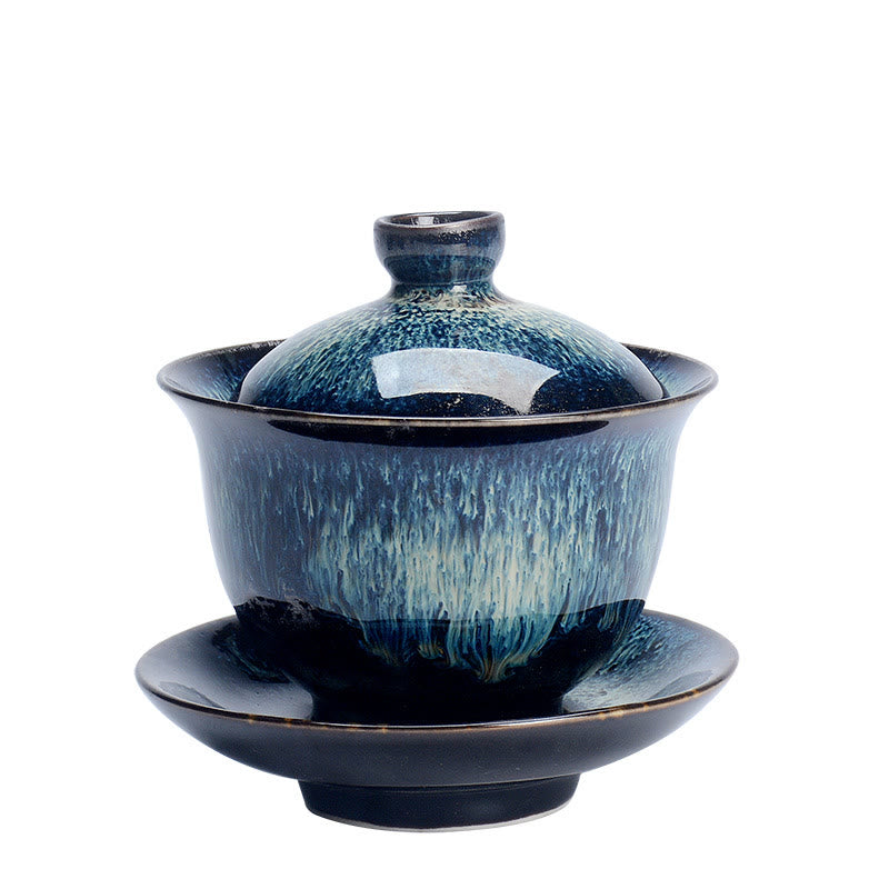 BowLift | Vintage Kiln Ceramic Gaiwan Sancai Tea Cup Tea Cup and Saucer with Lid