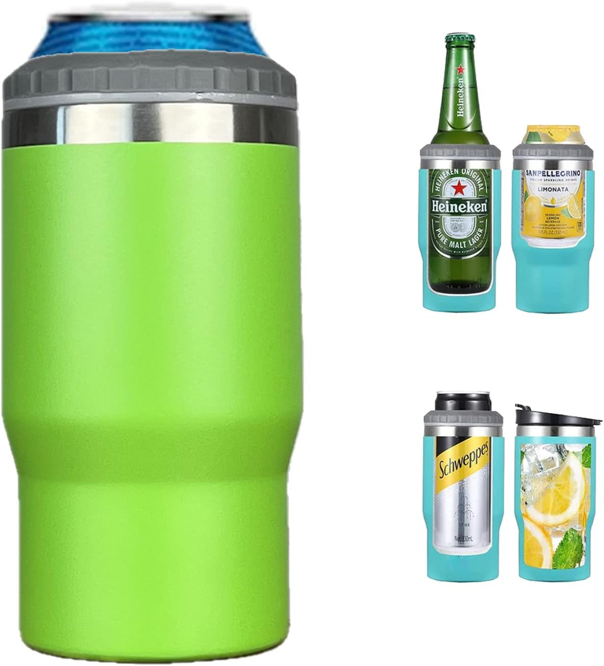 BowLift | 4 in 1 stainless steel can/bottle insulator, 14Oz two-way lid SUS insulated can cooler, beer bottle holder (Black)