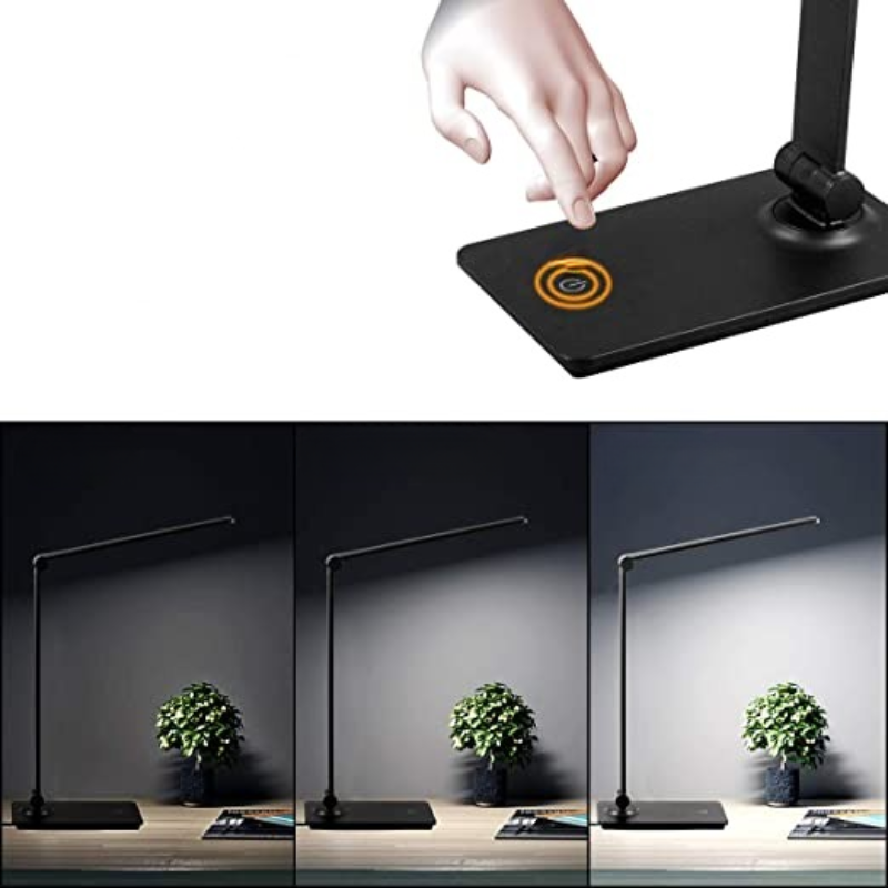 BowLift | LED desk lamp, touch control desk lamp with 3 brightness levels, dimmable office lamp with adjustable arm, foldable table lamp for desk bedroom nightstand office