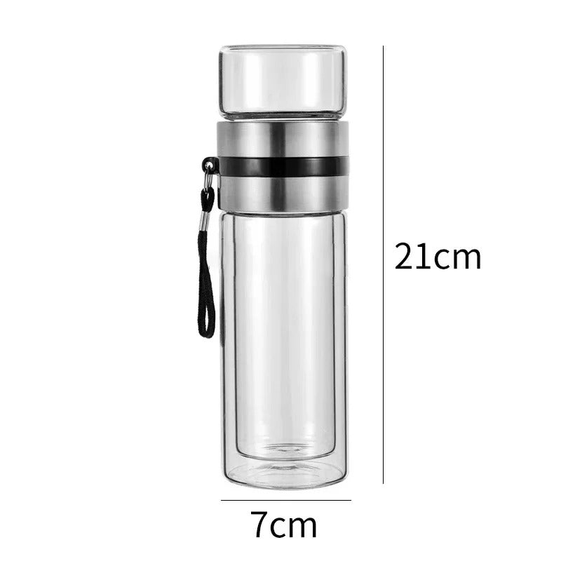 BowLift | Thermos Bottle with Tea Filter – Glass & Wood – Double-Walled – 500 ml – ClearTherm