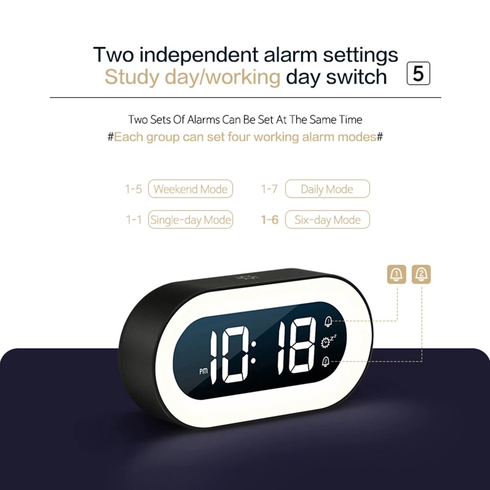 BowLift | Digital Alarm Clock with Night Light - Lumino