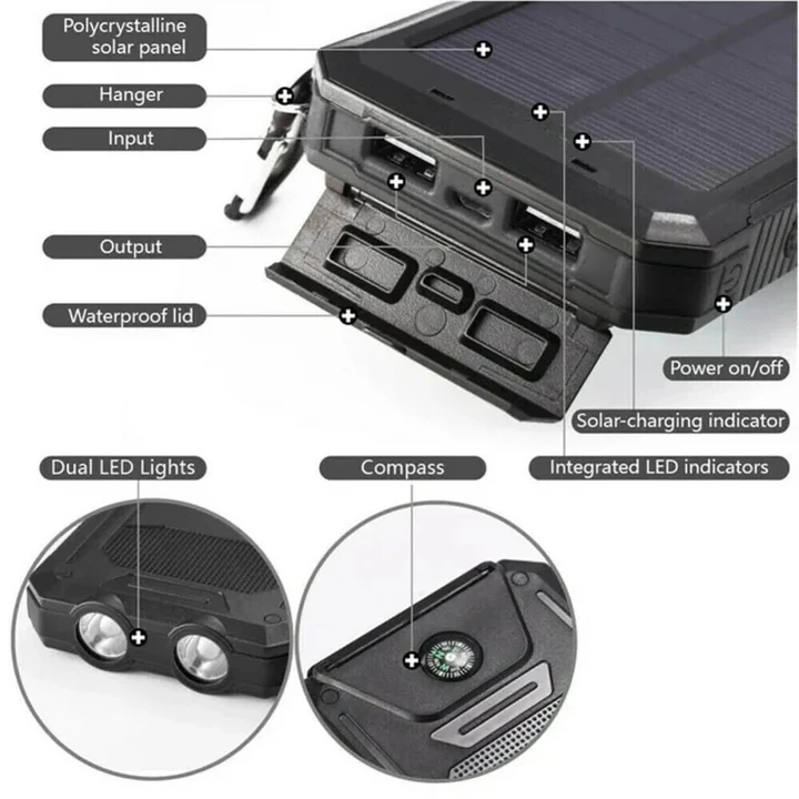 BowLift | 30,000mAh Solar Charger Waterproof Power Bank External