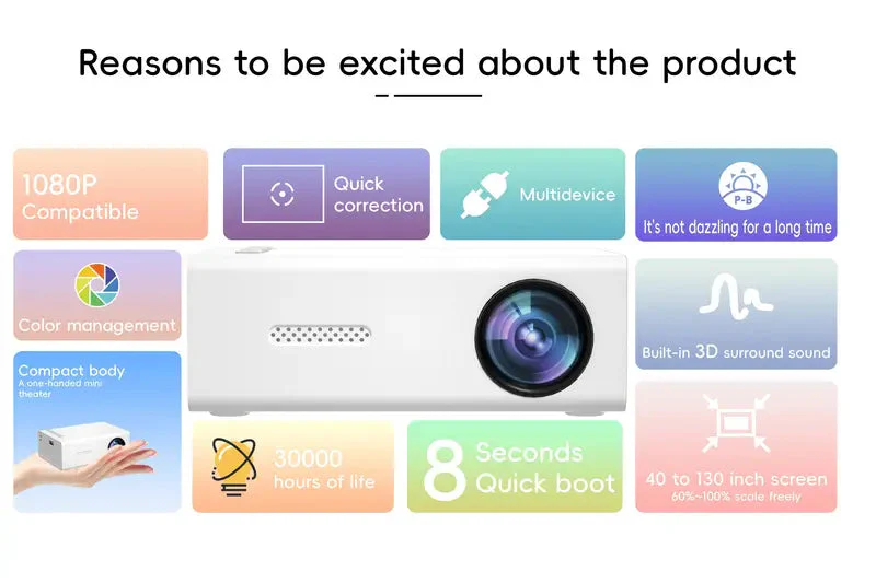 BowLift | HD 720p Fast Focus Portable Projector