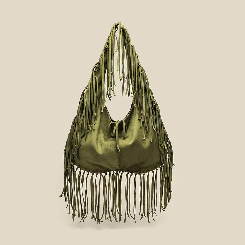 BowLift | Women's Bag Retro Pattern Suede Pattern with Fringe and Croissant Shape