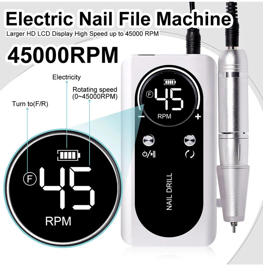 BowLift | High Performance 45000RPM Portable Electric Nail File With Battery | Quiet Design for Professional Manicure