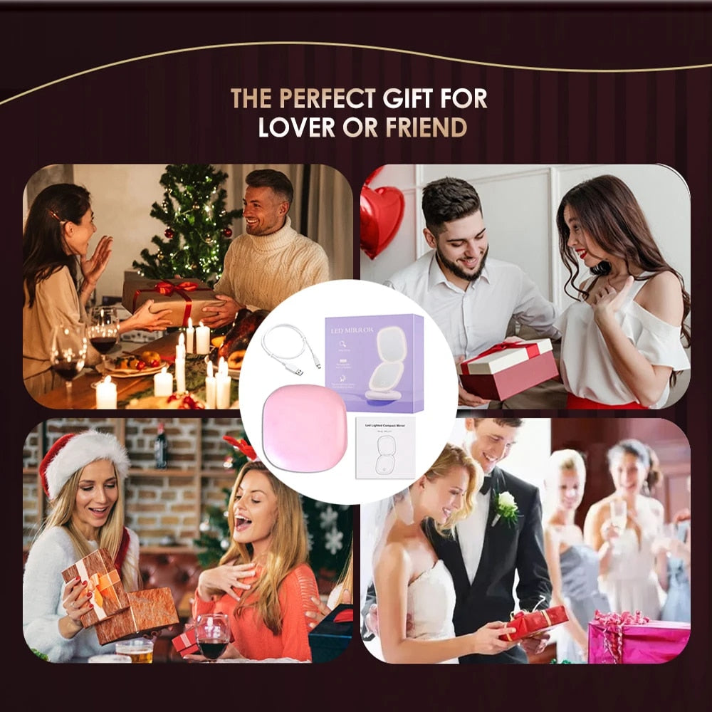 BowLift | Mini LED 10x Magnification Cosmetic Mirror with Various Light Settings, USB Rechargeable