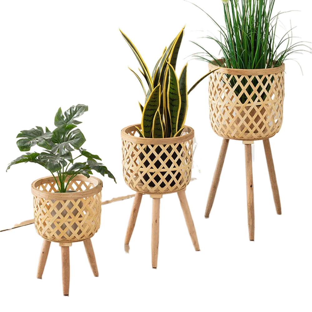 BowLift | Handcrafted Bamboo Woven Flower Pot with Stand Plant Flower Display Storage Stand DIY Storage Children's Plant Pots Home Decor
