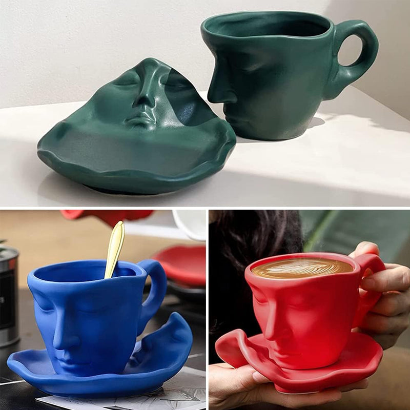 BowLift | Metal Touching Face Creative Ceramic Kiss Coffee Cup, Artistic Vibe Mug & Saucer Set