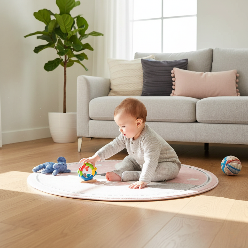 BowLift | Soft Round Cartoon Baby Play Mat for Nursery and Living Room