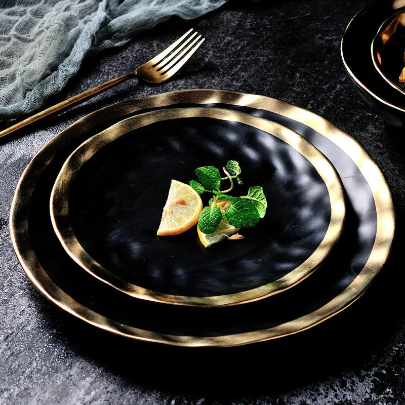 BowLift | Elegant Ceramic Beef Platter with Gold Edge