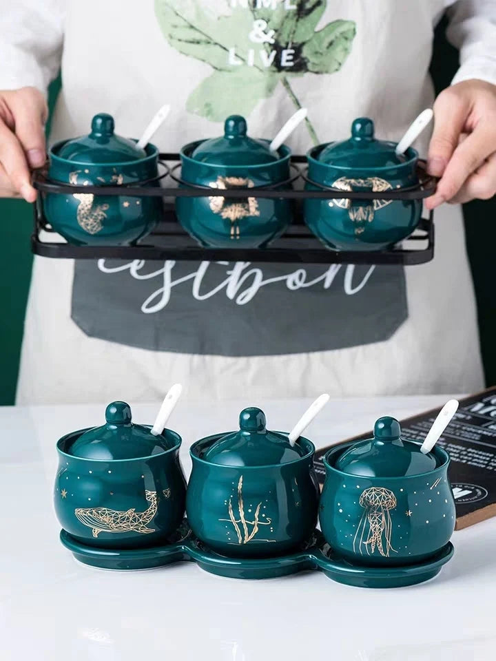 BowLift | Creative Nordic Style Light Luxury Emerald Ceramic Seasoning Jar Set