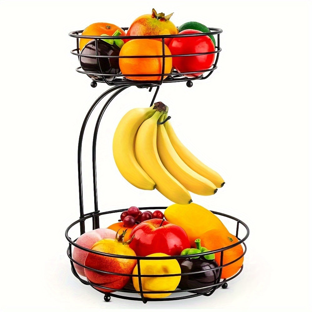 BowLift | 2-Layer Oval Fruit Basket with Banana Holder – Metal Kitchen Organizer