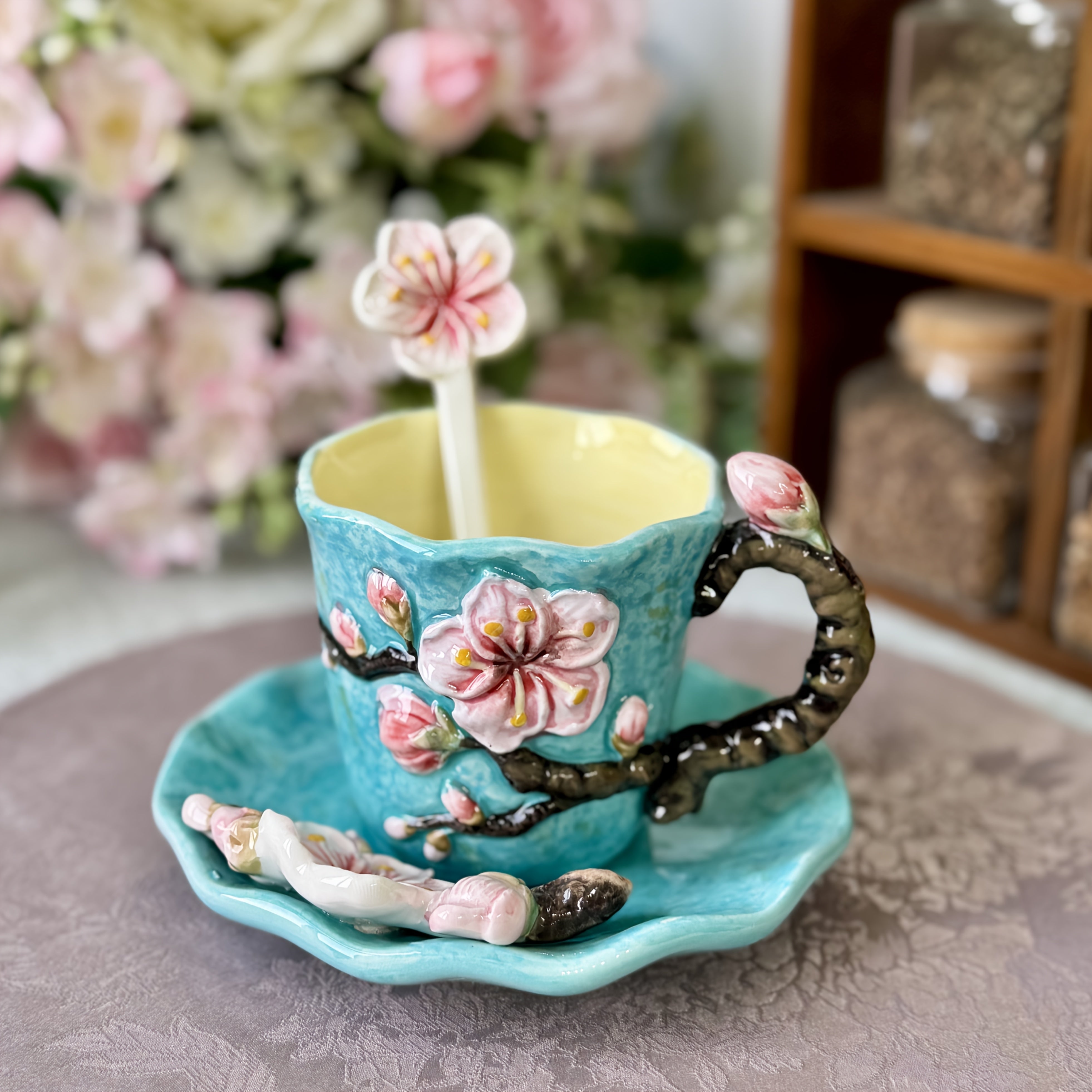 BowLift | ArtSip Ceramic Cup & Saucer Set – Hand-painted 3D Design inspired by Van Gogh