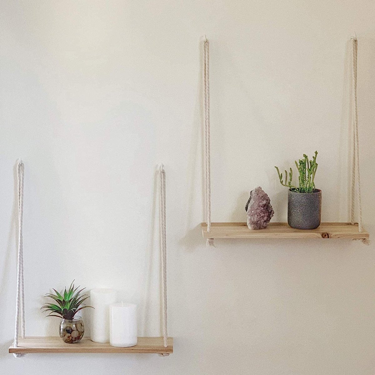 BowLift | Scandinavian Wood Hanging Shelf - Minimalist Floating Wall Shelf with String