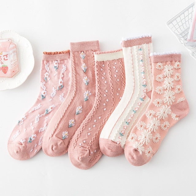BowLift | 5 Pair Vintage Flower Embroidery Socks