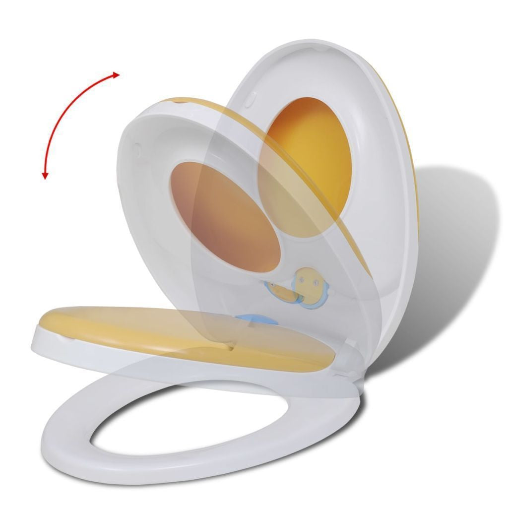 BowLift | White & Yellow Soft Close Toilet Seat for Adults/Children