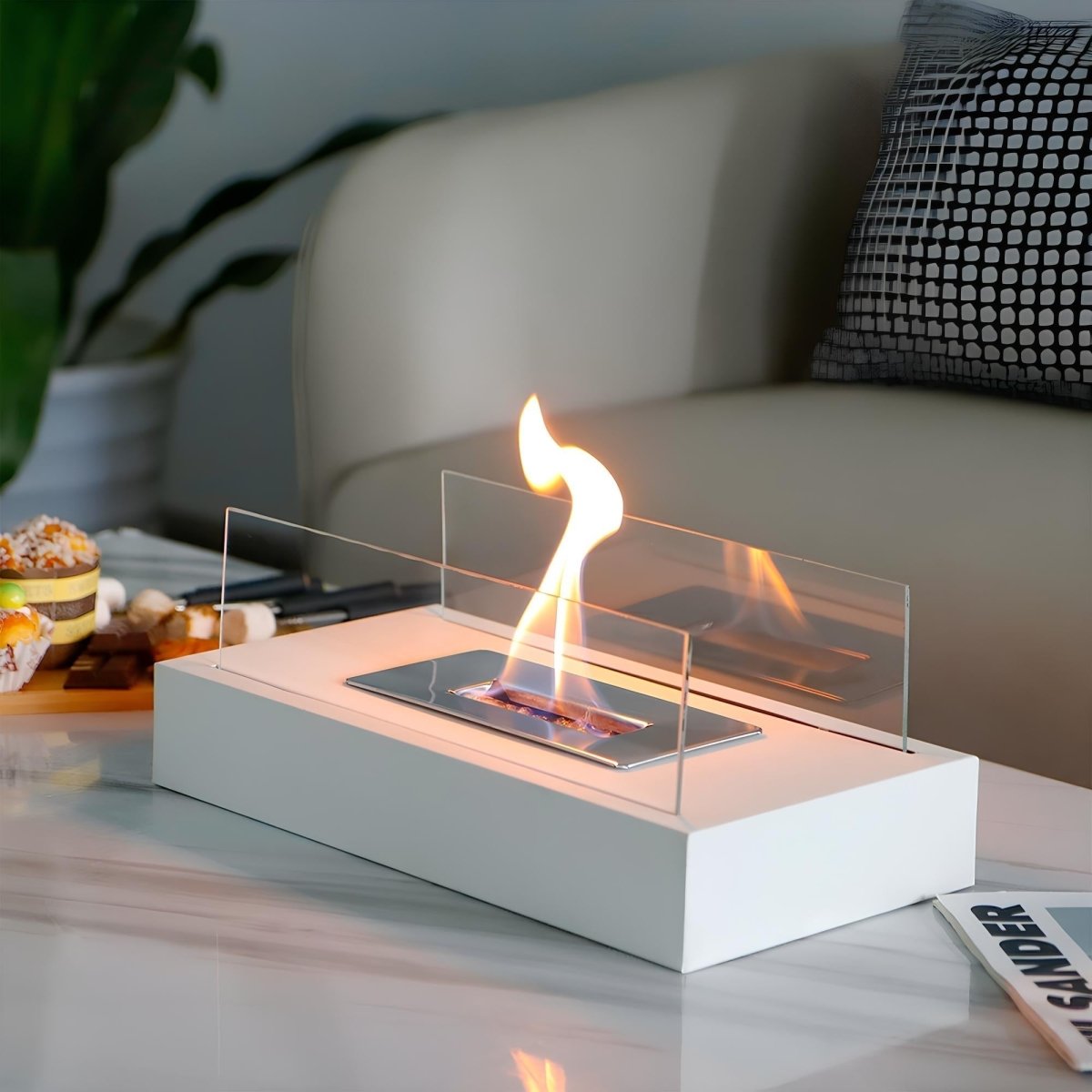 BowLift | FlameGlow Bioethanol Table Fireplace – Real Fire Without Smoke or Soot