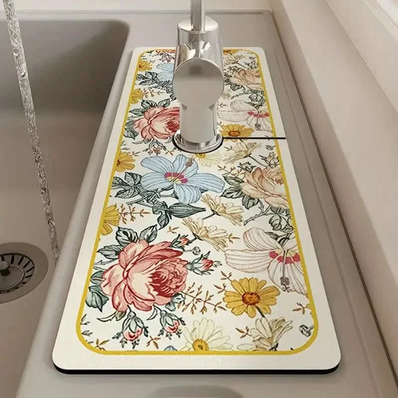 BowLift | Floral Sink Faucet Absorbent Mat
