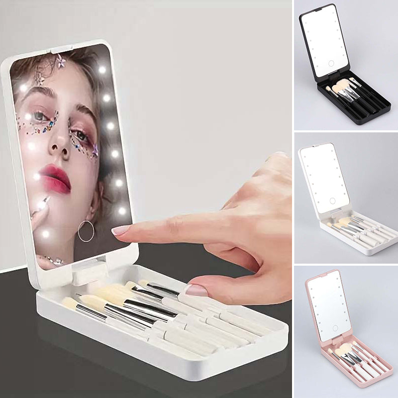 BowLift | Travel makeup brush set with LED light mirror