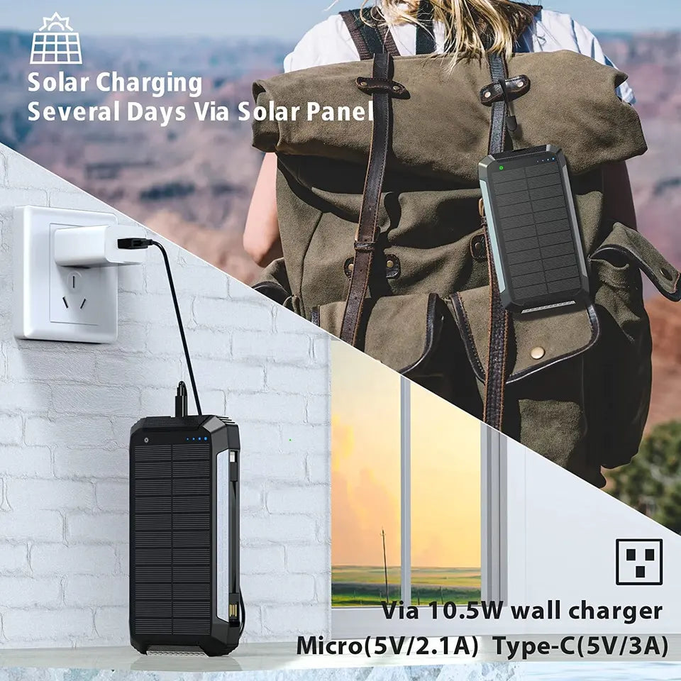 BowLift | 30000mAh Solar Charger Wireless Waterproof Power Bank External