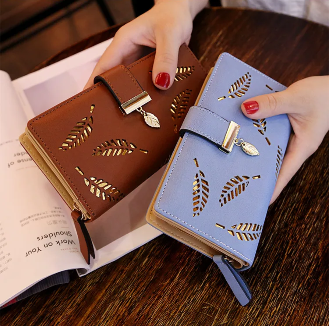 BowLift | GoldenLeaf PU Leather Wallet with Leaf Charm Design