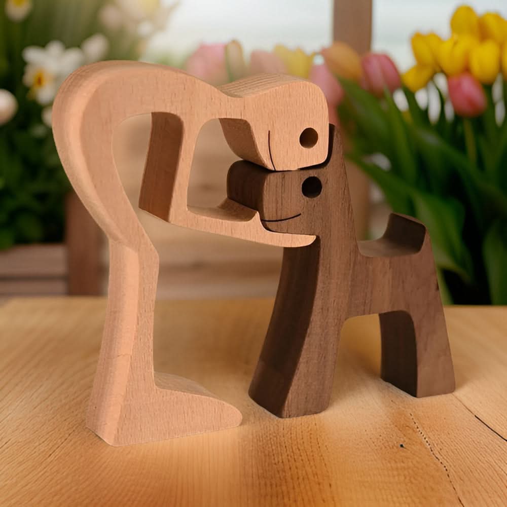 BowLift | Handcrafted Wood Dog and Human Figurine
