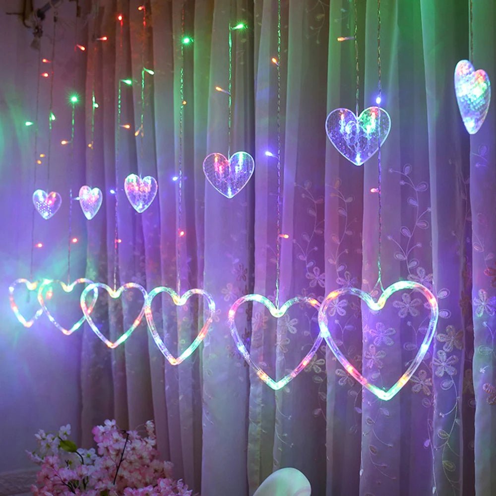 BowLift | Heart-Shaped LED Curtain Lights – 3.5M Fairy Garland for Valentine’s Day, Weddings, Christmas, and Bedroom Party Decor (220V/110V)