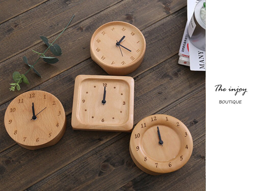 BowLift | Beech Wood Alarm Clock Small, No Screen Minimalist Desk Clock, Nightstand Clock, Gift for Him