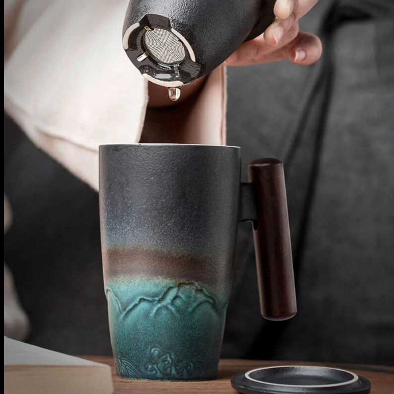 BowLift | Large Cup, Ceramic Tea Cup with Lid. Large Tea Cup with Lid