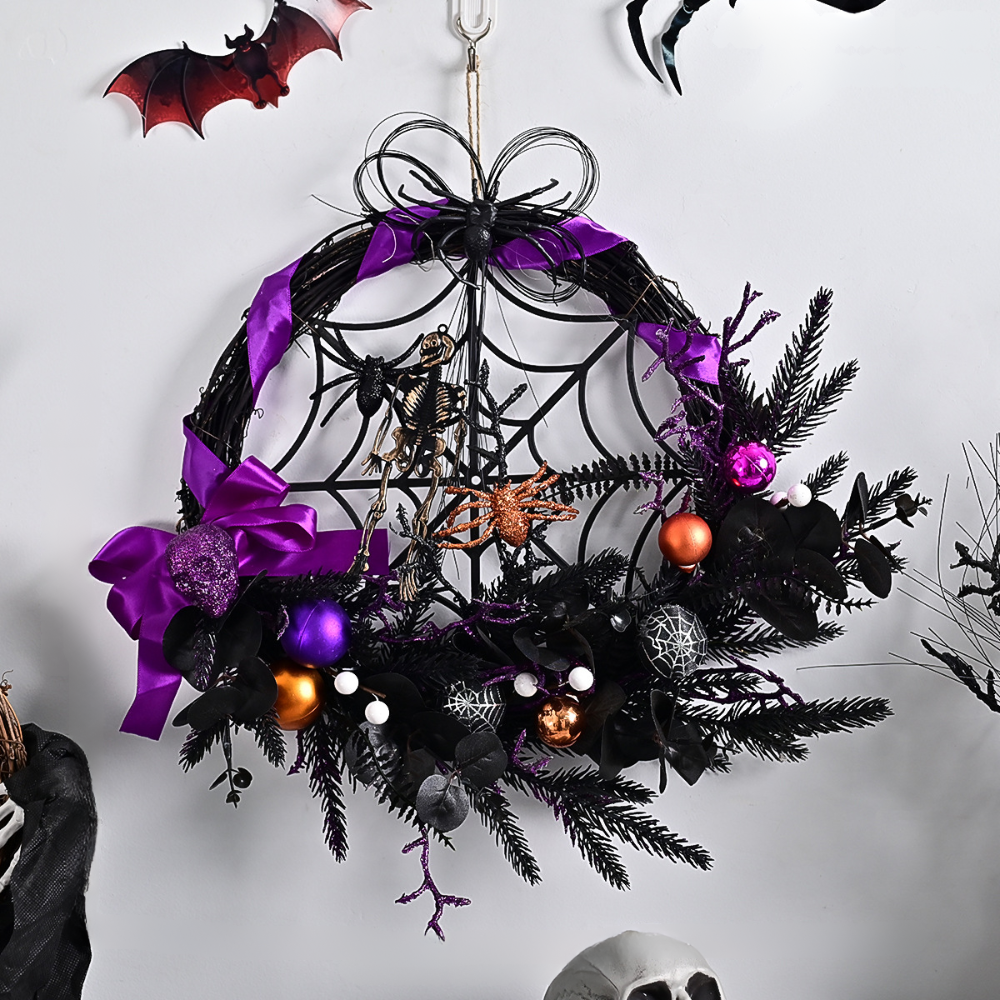 BowLift | Halloween Gothic Floral Spiderweb Wreath | Spooky Door Decor