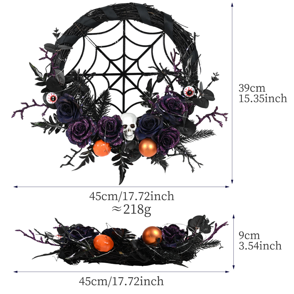 BowLift | Halloween Gothic Floral Spiderweb Wreath | Spooky Door Decor