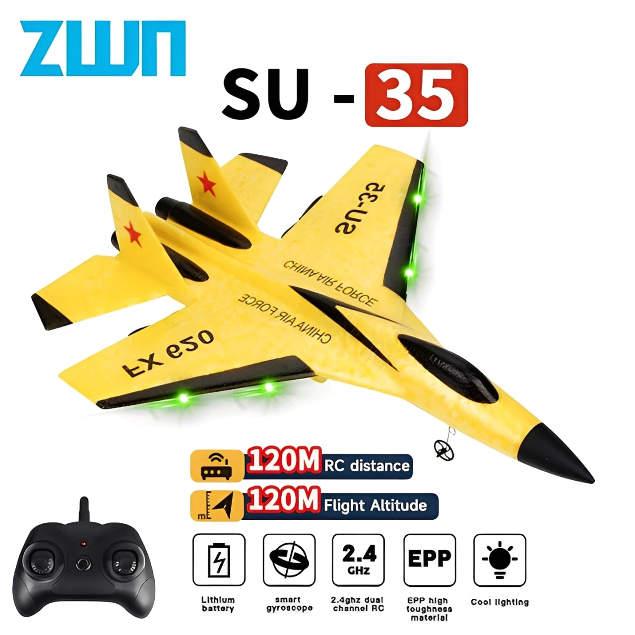 BowLift | EPP Foam SU35 RC Plane – 2.4G Remote Control Jet with LED Lights